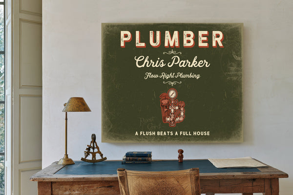 Personalized Plumber Sign, A Flush Beats a Full House, Olive & Brick, image 2