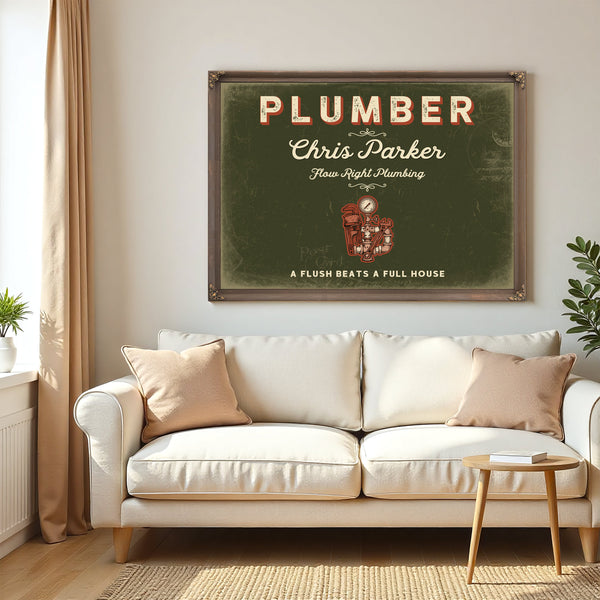 Personalized Plumber Sign, A Flush Beats a Full House, Olive & Brick, image 5