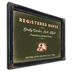 Personalized Registered Nurse Sign, Saving Lives One Shift at a Time, Olive & Brick, image 1