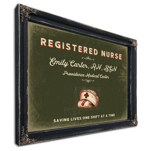 Personalized Registered Nurse Sign, Saving Lives One Shift at a Time, Olive & Brick, image 1
