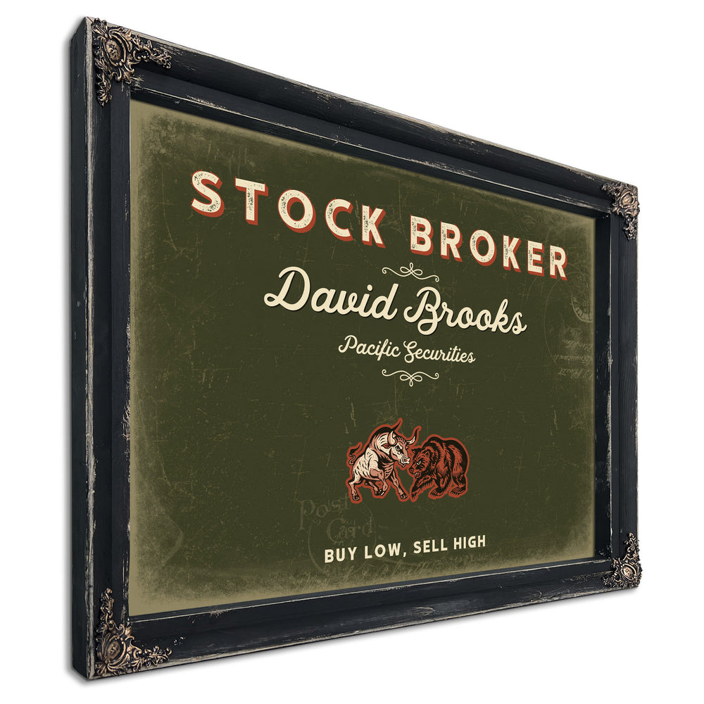 Personalized Stock Broker Sign, Buy Low, Sell High, Olive & Brick, image 1