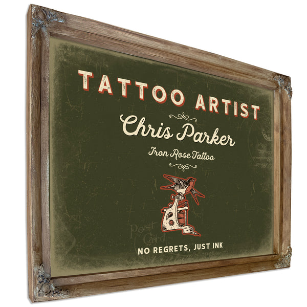 Personalized Tattoo Artist Sign, No Regrets, Just Ink, Olive & Brick, image 6
