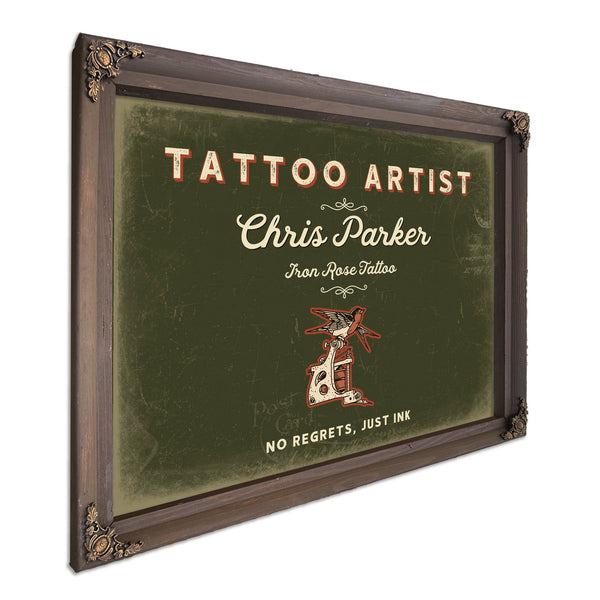 Personalized Tattoo Artist Sign, No Regrets, Just Ink, Olive & Brick, image 7
