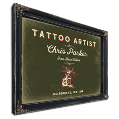Personalized Tattoo Artist Sign, No Regrets, Just Ink, Olive & Brick, image 1