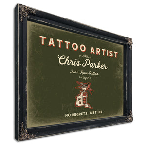 Personalized Tattoo Artist Sign, No Regrets, Just Ink, Olive & Brick, image 1