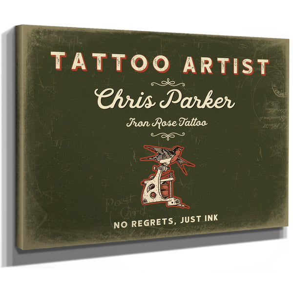 Personalized Tattoo Artist Sign, No Regrets, Just Ink, Olive & Brick, image 8