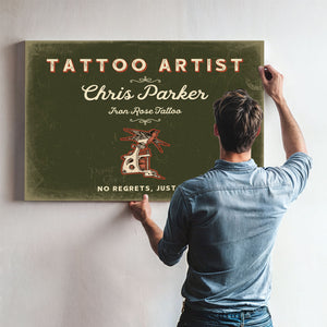 Personalized Tattoo Artist Sign, No Regrets, Just Ink, Olive & Brick, image 9