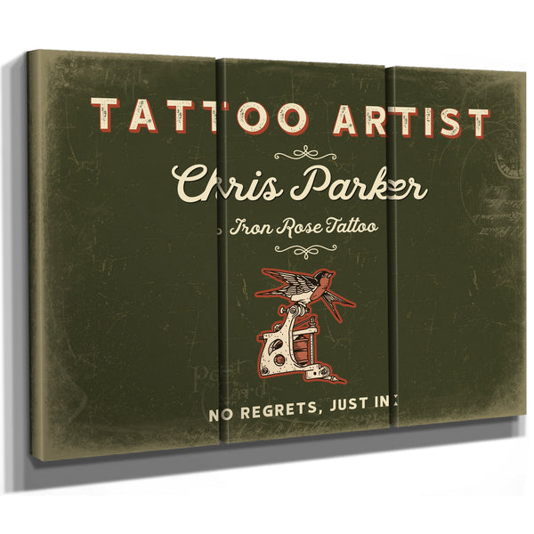 Personalized Tattoo Artist Sign, No Regrets, Just Ink, Olive & Brick, image 14