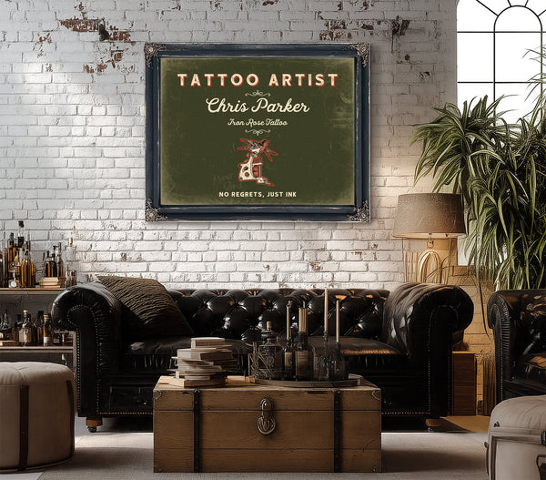 Personalized Tattoo Artist Sign, No Regrets, Just Ink, Olive & Brick, image 18