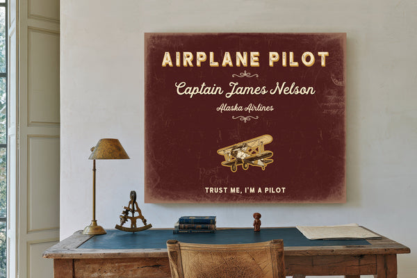 Personalized Airplane Pilot Sign, Trust Me, I'm a Pilot, Oxblood & Gold, image 2