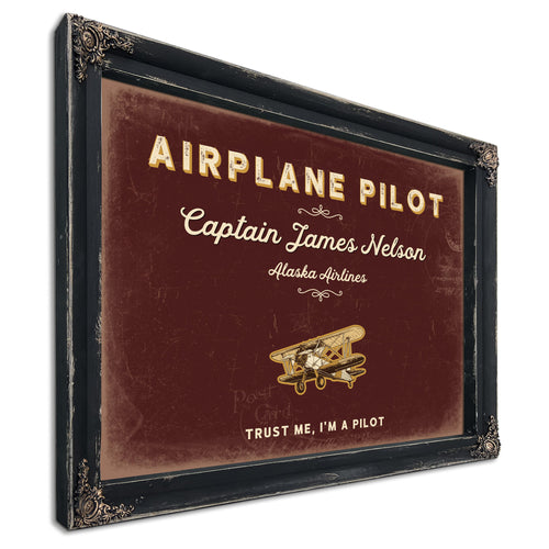Personalized Airplane Pilot Sign, Trust Me, I'm a Pilot, Oxblood & Gold, image 1