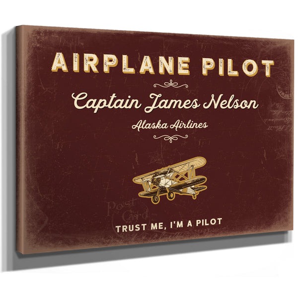 Personalized Airplane Pilot Sign, Trust Me, I'm a Pilot, Oxblood & Gold, image 8