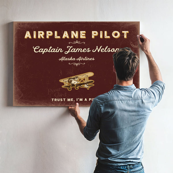 Personalized Airplane Pilot Sign, Trust Me, I'm a Pilot, Oxblood & Gold, image 9
