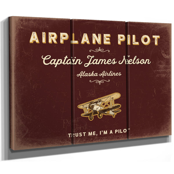 Personalized Airplane Pilot Sign, Trust Me, I'm a Pilot, Oxblood & Gold, image 14