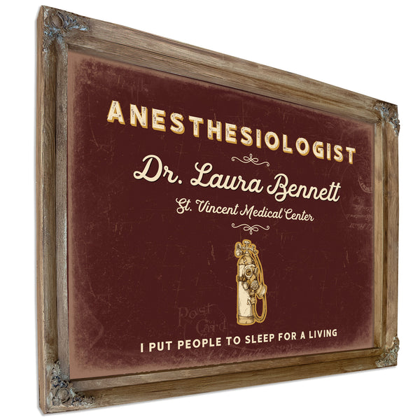 Personalized Anesthesiologist Sign, I Put People to Sleep for a Living, Oxblood & Gold, image 6