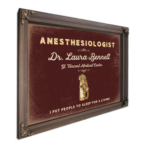 Personalized Anesthesiologist Sign, I Put People to Sleep for a Living, Oxblood & Gold, image 7