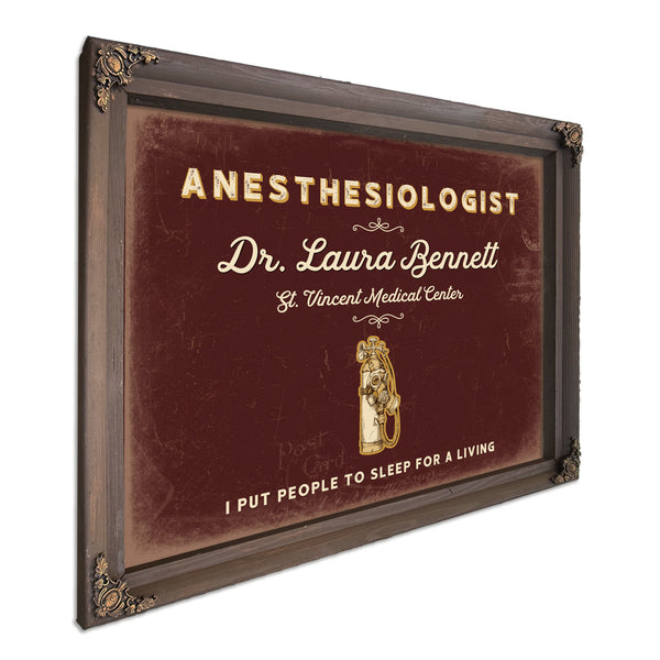 Personalized Anesthesiologist Sign, I Put People to Sleep for a Living, Oxblood & Gold, image 7