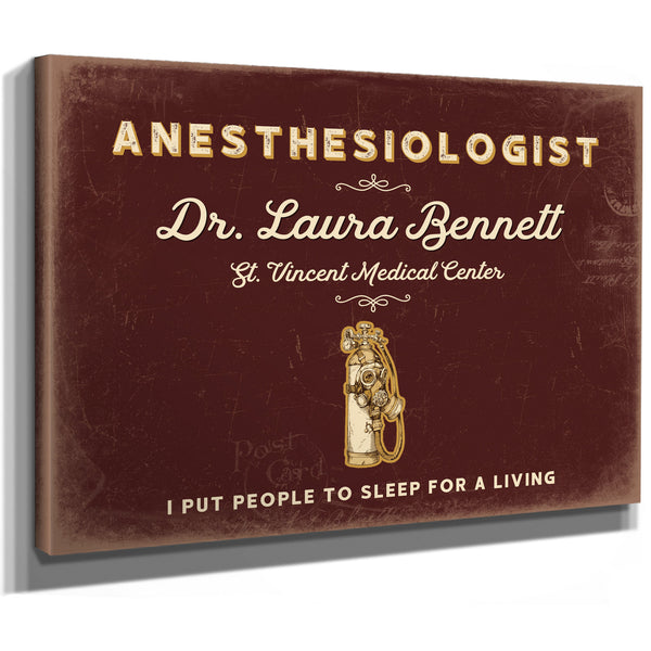 Personalized Anesthesiologist Sign, I Put People to Sleep for a Living, Oxblood & Gold, image 8