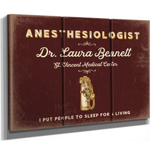 Personalized Anesthesiologist Sign, I Put People to Sleep for a Living, Oxblood & Gold, image 14