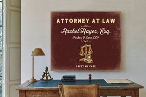 Personalized Attorney at Law Sign, I Rest My Case, Oxblood & Gold, image 2