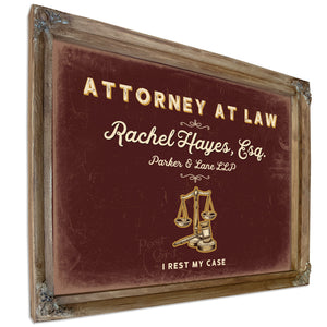 Personalized Attorney at Law Sign, I Rest My Case, Oxblood & Gold, image 6