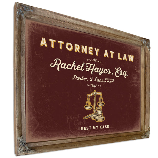 Personalized Attorney at Law Sign, I Rest My Case, Oxblood & Gold, image 6