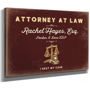 Personalized Attorney at Law Sign, I Rest My Case, Oxblood & Gold, image 8