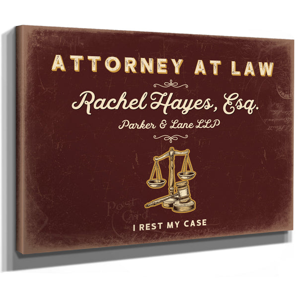 Personalized Attorney at Law Sign, I Rest My Case, Oxblood & Gold, image 8