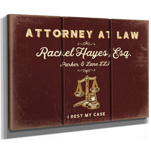 Personalized Attorney at Law Sign, I Rest My Case, Oxblood & Gold, image 14