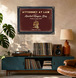 Personalized Attorney at Law Sign, I Rest My Case, Oxblood & Gold, image 20