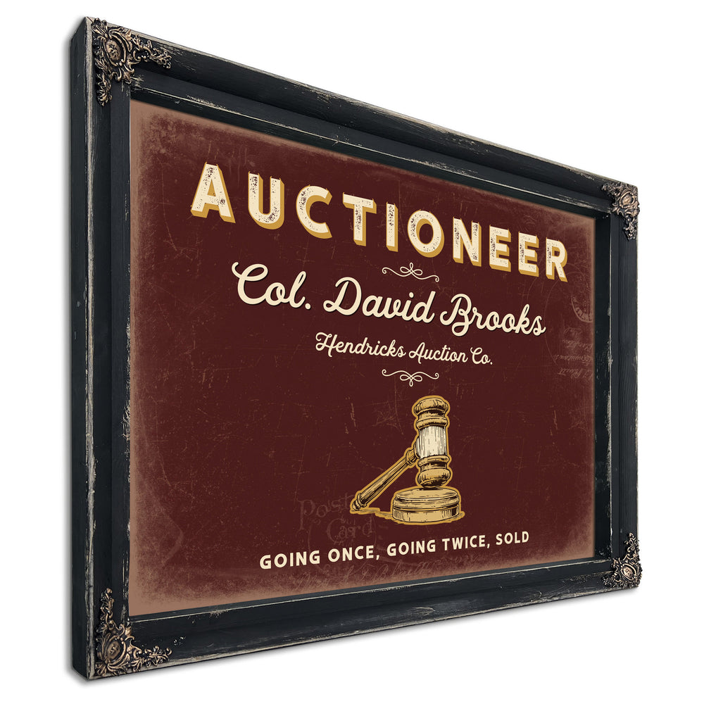 Personalized Auctioneer Sign, Going Once, Going Twice, Sold, Oxblood & Gold, image 1