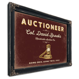 Personalized Auctioneer Sign, Going Once, Going Twice, Sold, Oxblood & Gold, image 1