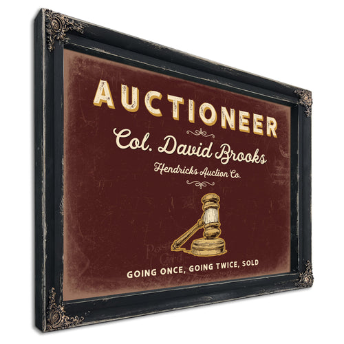 Personalized Auctioneer Sign, Going Once, Going Twice, Sold, Oxblood & Gold, image 1