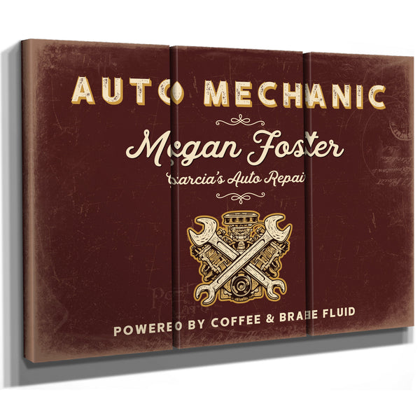 Personalized Auto Mechanic Sign, Powered by Coffee & Brake Fluid, Oxblood & Gold, image 14