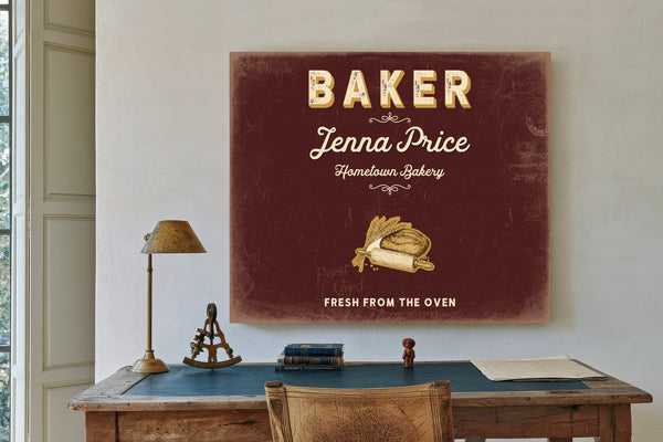 Personalized Baker Sign, Fresh From the Oven, Oxblood & Gold, image 2