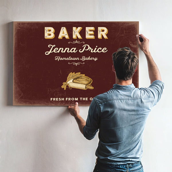 Personalized Baker Sign, Fresh From the Oven, Oxblood & Gold, image 9