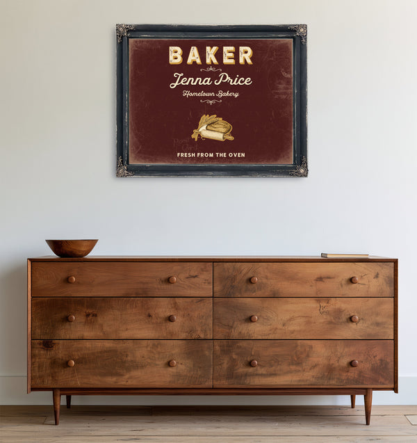 Personalized Baker Sign, Fresh From the Oven, Oxblood & Gold, image 19