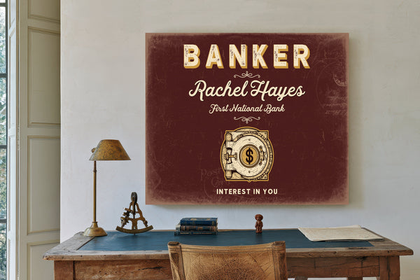 Personalized Banker Sign, Interest in You, Oxblood & Gold, image 2