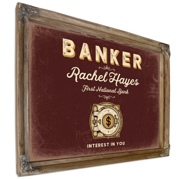 Personalized Banker Sign, Interest in You, Oxblood & Gold, image 6