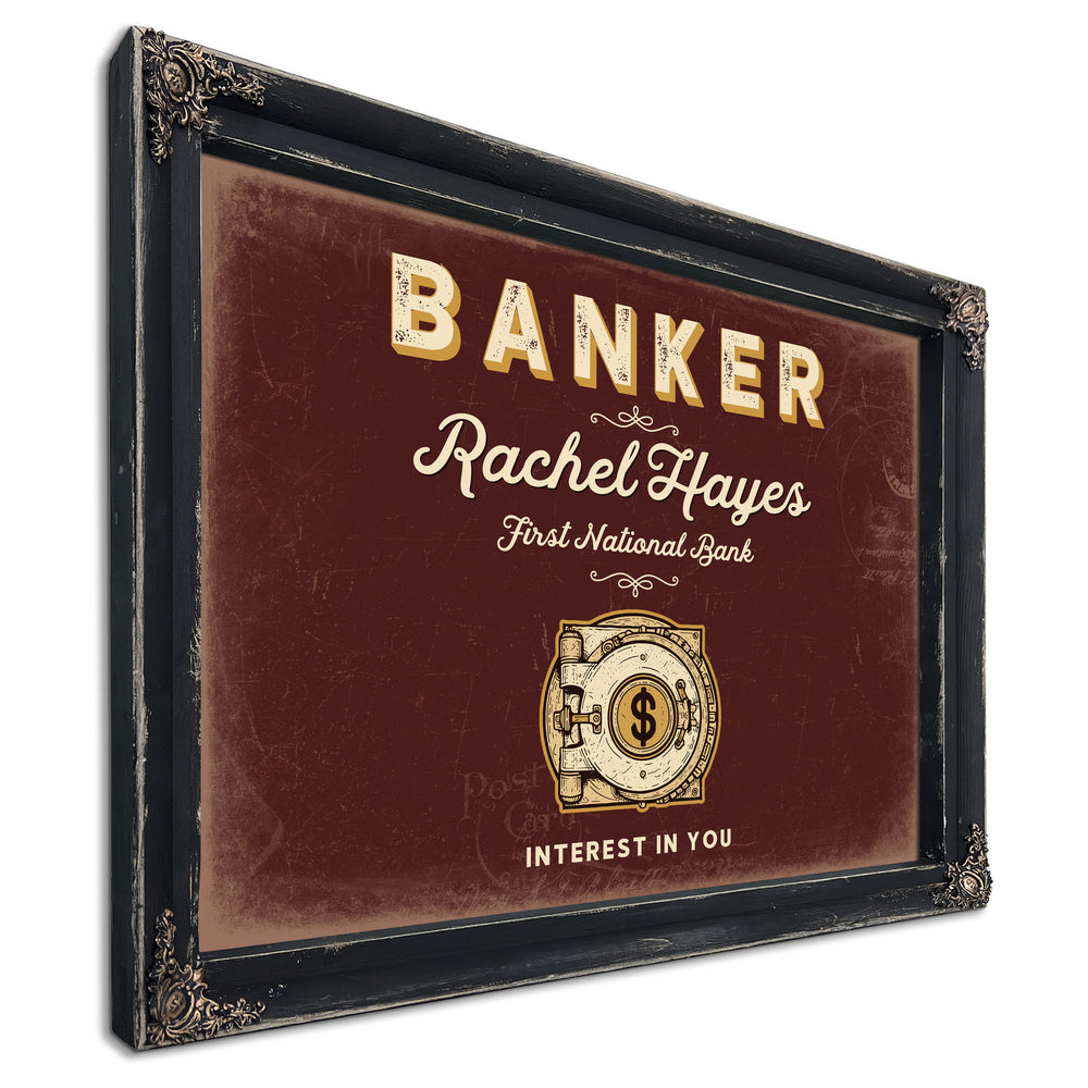 Personalized Banker Sign, Interest in You, Oxblood & Gold, image 1