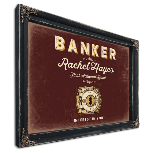 Personalized Banker Sign, Interest in You, Oxblood & Gold, image 1