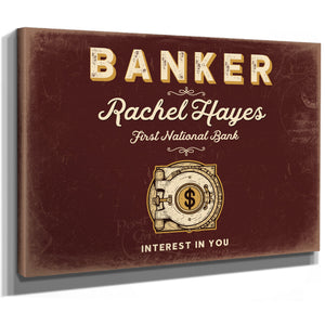 Personalized Banker Sign, Interest in You, Oxblood & Gold, image 8