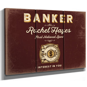 Personalized Banker Sign, Interest in You, Oxblood & Gold, image 14