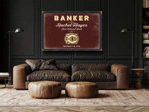 Personalized Banker Sign, Interest in You, Oxblood & Gold, image 17