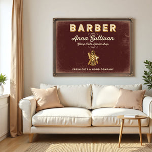 Personalized Barber Sign, Fresh Cuts & Good Company, Oxblood & Gold, image 5