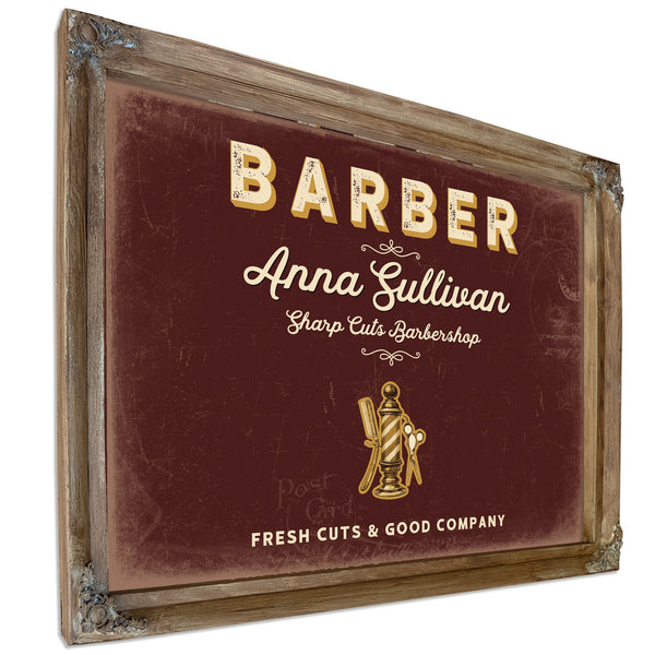 Personalized Barber Sign, Fresh Cuts & Good Company, Oxblood & Gold, image 6