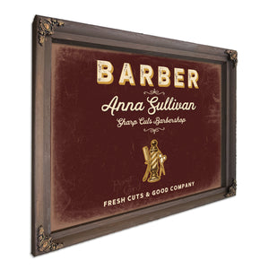 Personalized Barber Sign, Fresh Cuts & Good Company, Oxblood & Gold, image 7