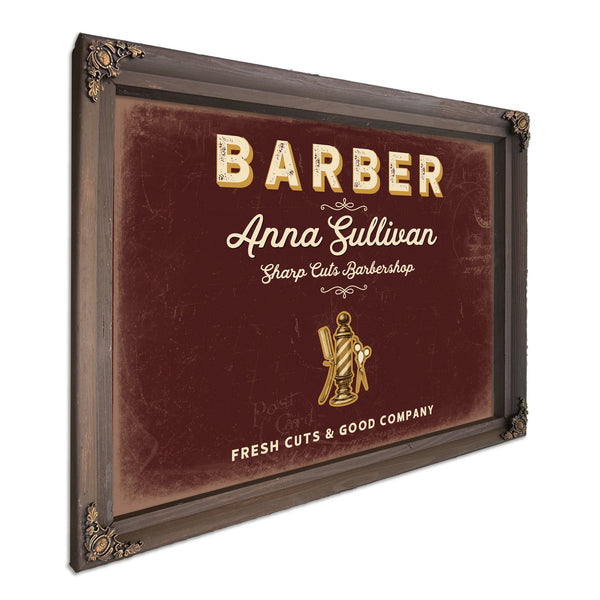 Personalized Barber Sign, Fresh Cuts & Good Company, Oxblood & Gold, image 7