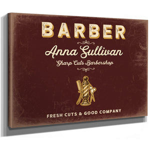 Personalized Barber Sign, Fresh Cuts & Good Company, Oxblood & Gold, image 8