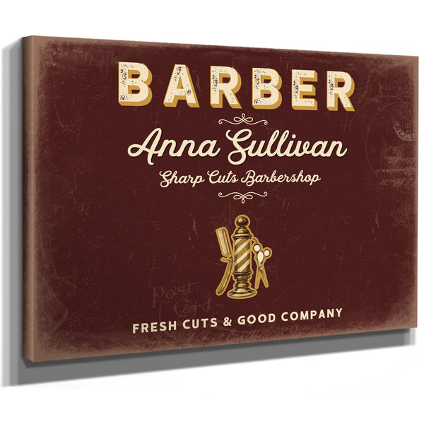 Personalized Barber Sign, Fresh Cuts & Good Company, Oxblood & Gold, image 8